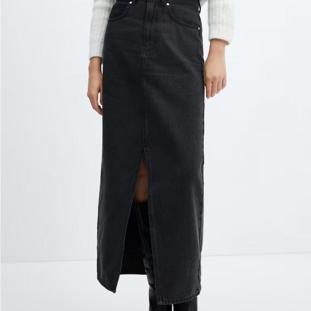 Mango Black denim maxi slit skirt